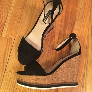 Zara black cork wedge sandals heels shoes 37